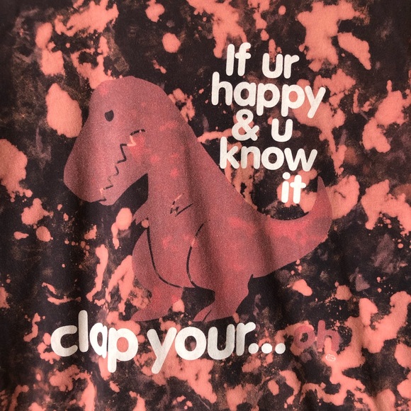 Upcycled bleach dye T-Rex tee shirt S Goodie Two Sleeves - Picture 2 of 4